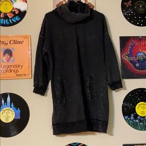 Long black denim looking distressed sweatshirt